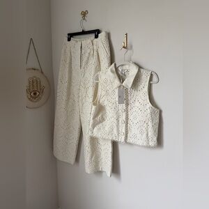 Caroline Constas Cream Eyelet Pants and Vest Set